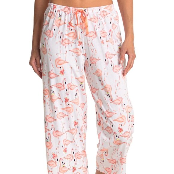 HUE Flamingo Print Capri Pajama Pants PJ’s Sleep Loungewear Orange White Size XL - Picture 1 of 7